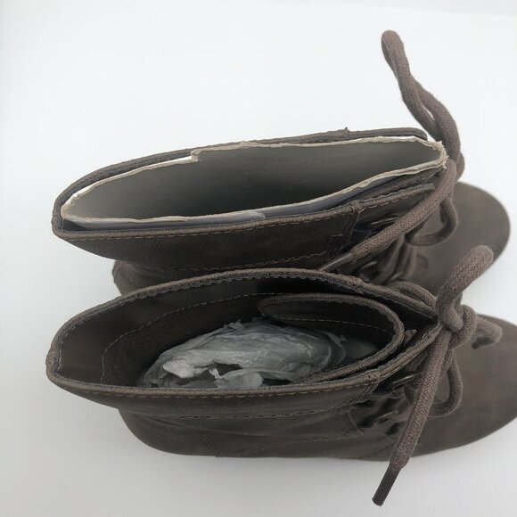 Ortholite beige hidden wedge platform ankle booties boots lace up sz 10 - Picture 8 of 13